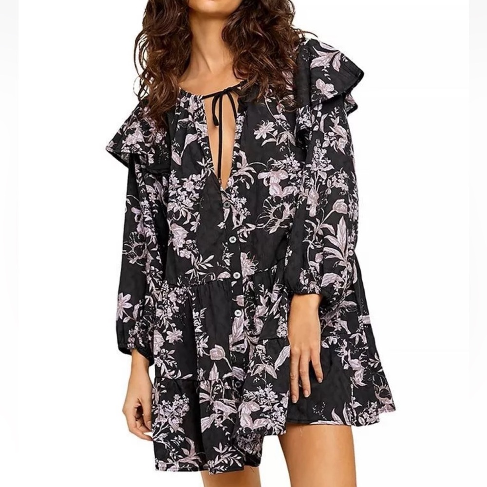 Purple Floral Free People Sun baked floral Dress black & purple never worn ~
